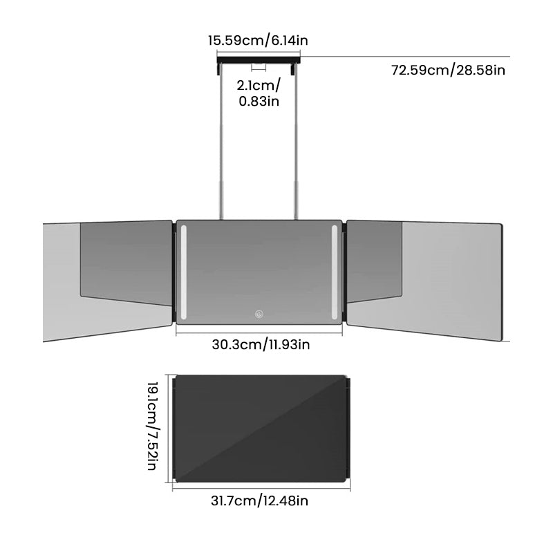 Expandable Hanging Foldable Three-Way Mirror